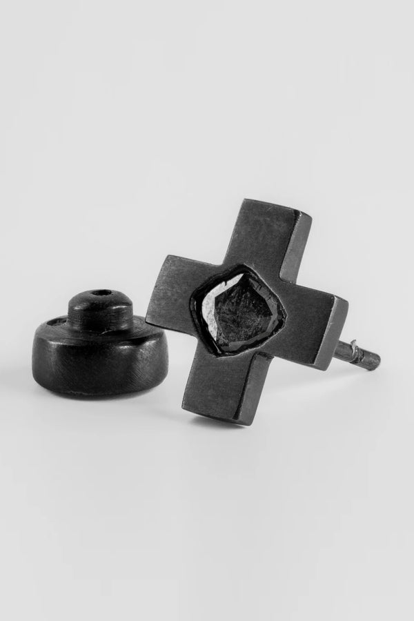 Parts of Four Plus Earring Series Collection Handmade Cross Earrings PS4-1035-2-KA+DIA-0 12mm Black Silver+Diamond PPOF23